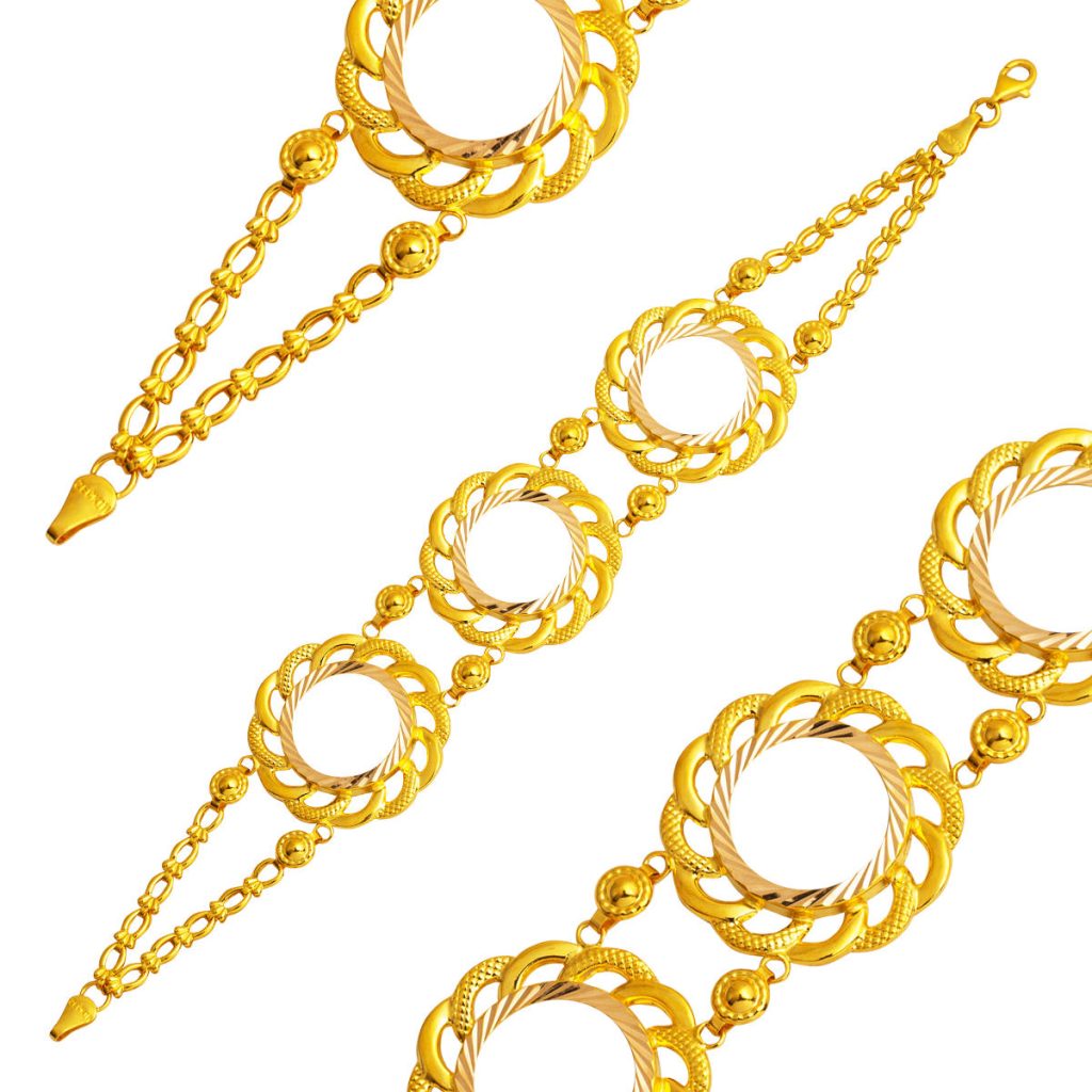 14 Carats 3 avec Quartk Çerçeve Or Bracelet
