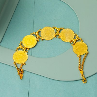 5 Quarter Goldlı 14K Zincirli Bracelet - 14K - 12.72g - EZ Gold