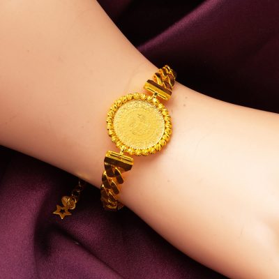 Curb Balık Sırtı Zincirli Quarter Goldlı Bracelet - 14K - 9.97g - EZ Gold