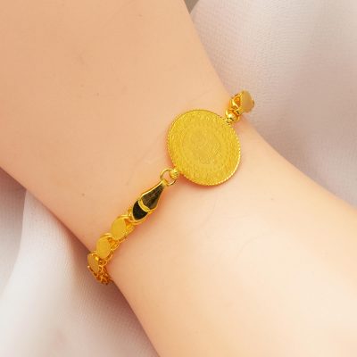 Kalın Pul Zincirli Quarter Goldlı Bracelet - 14K - 6.81g - EZ Gold