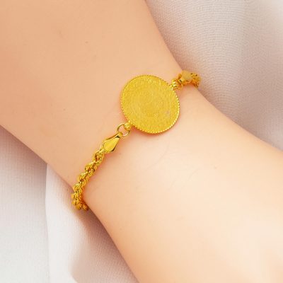 Burma Zincirli Çeyrek Altınlı Bileklik - 14K - 5.59g - EZ Gold