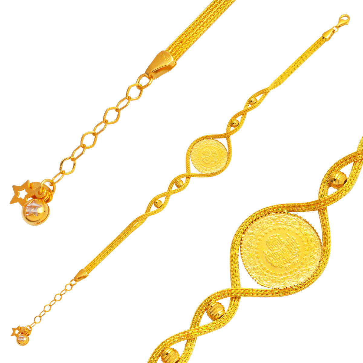 Beaded Braided Chain Quarter Gold Bracelet