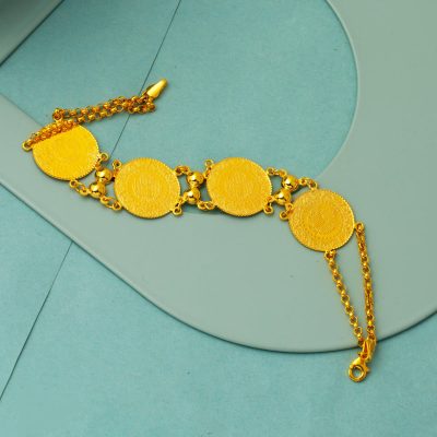 14 Ayar Doç Zincirli 4 Çeyrek Altınlı Bileklik - 14K - 12g - EZ Gold