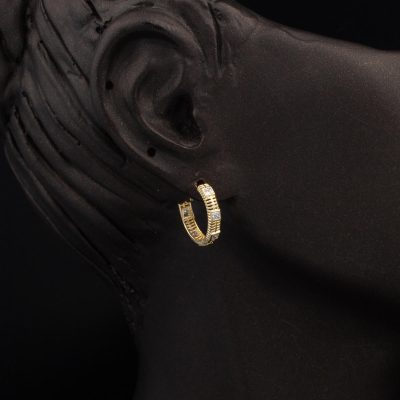 Kare with Stones Hoop Gold Earring 14K - 14K - 2.48g - EZ Gold