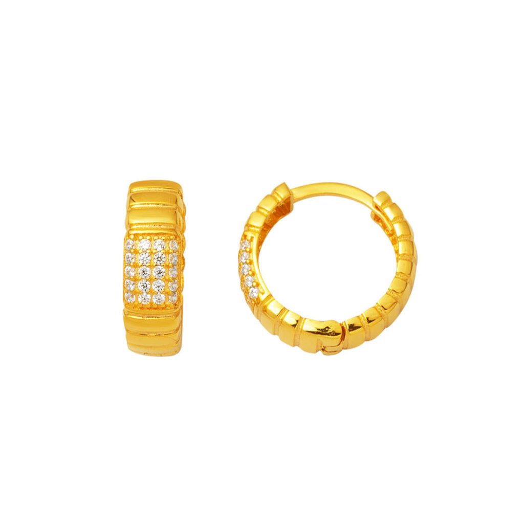14 Karat Çizgili Hoop Gold Earring