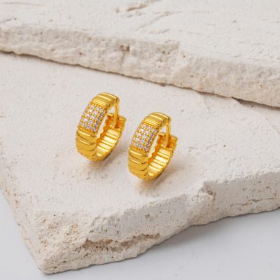 14K Çizgili Hoop Gold Earring - 14K - 4.07g - EZ Gold