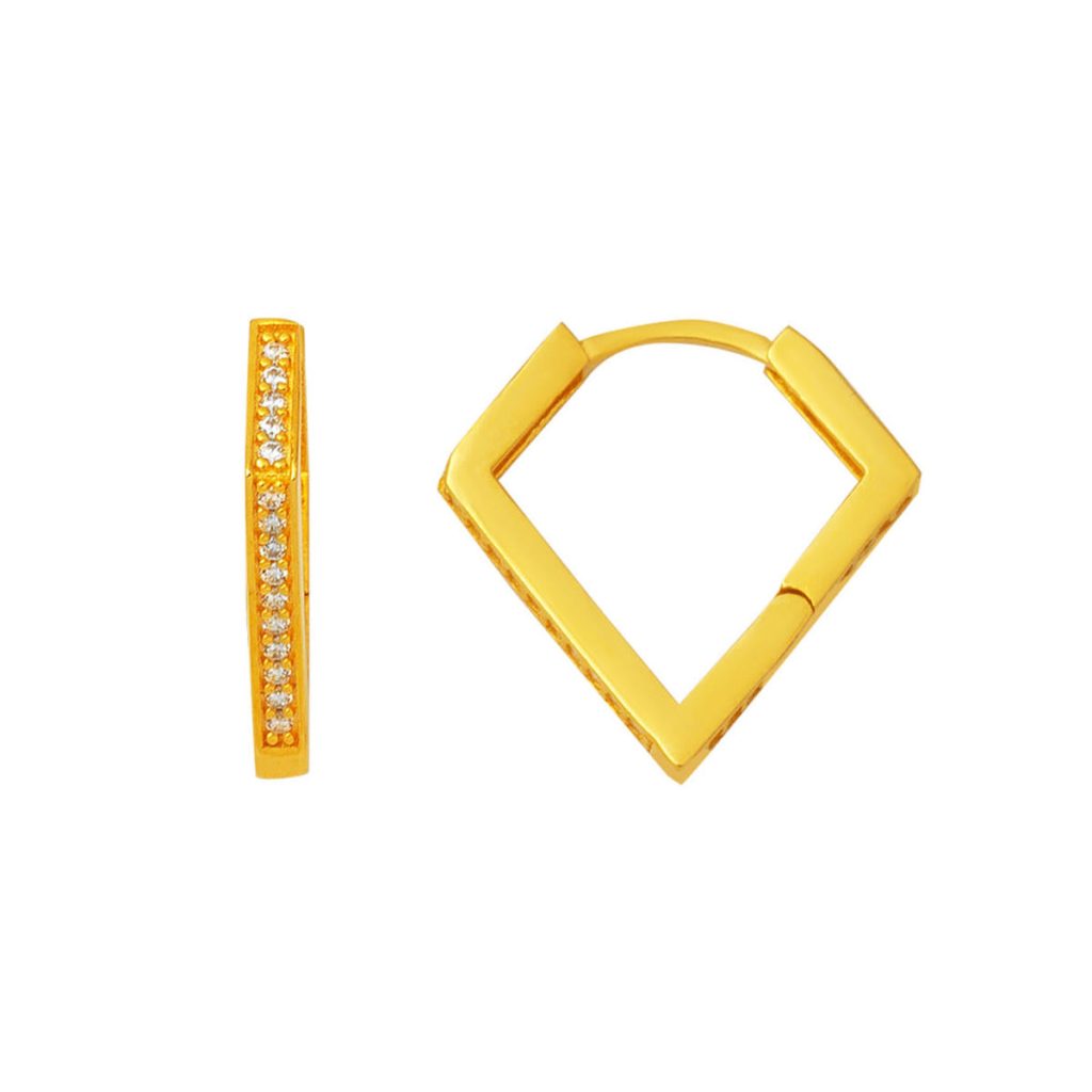 Köşeli Üçgen 14 Karat Gold Hoop Earring