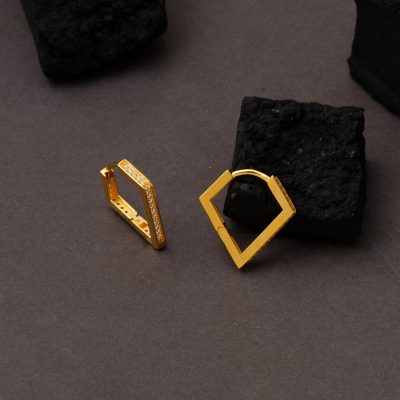 Köşeli Üçgen 14K Gold Hoop Earring - 14K - 2.71g - EZ Gold