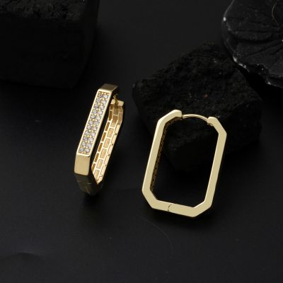 Köşeli 14K Hoop Gold Earring Büyük Boy - 14K - 4.86g - EZ Gold