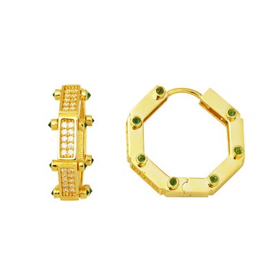 Zümrüt Işıltısı 14K Gold Hoop Earring