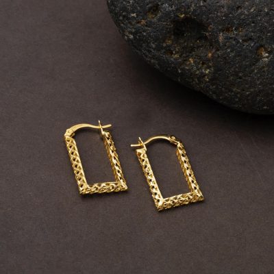 Köşeli 14K Gold Plain Earring - 14K - 2.36g - EZ Gold