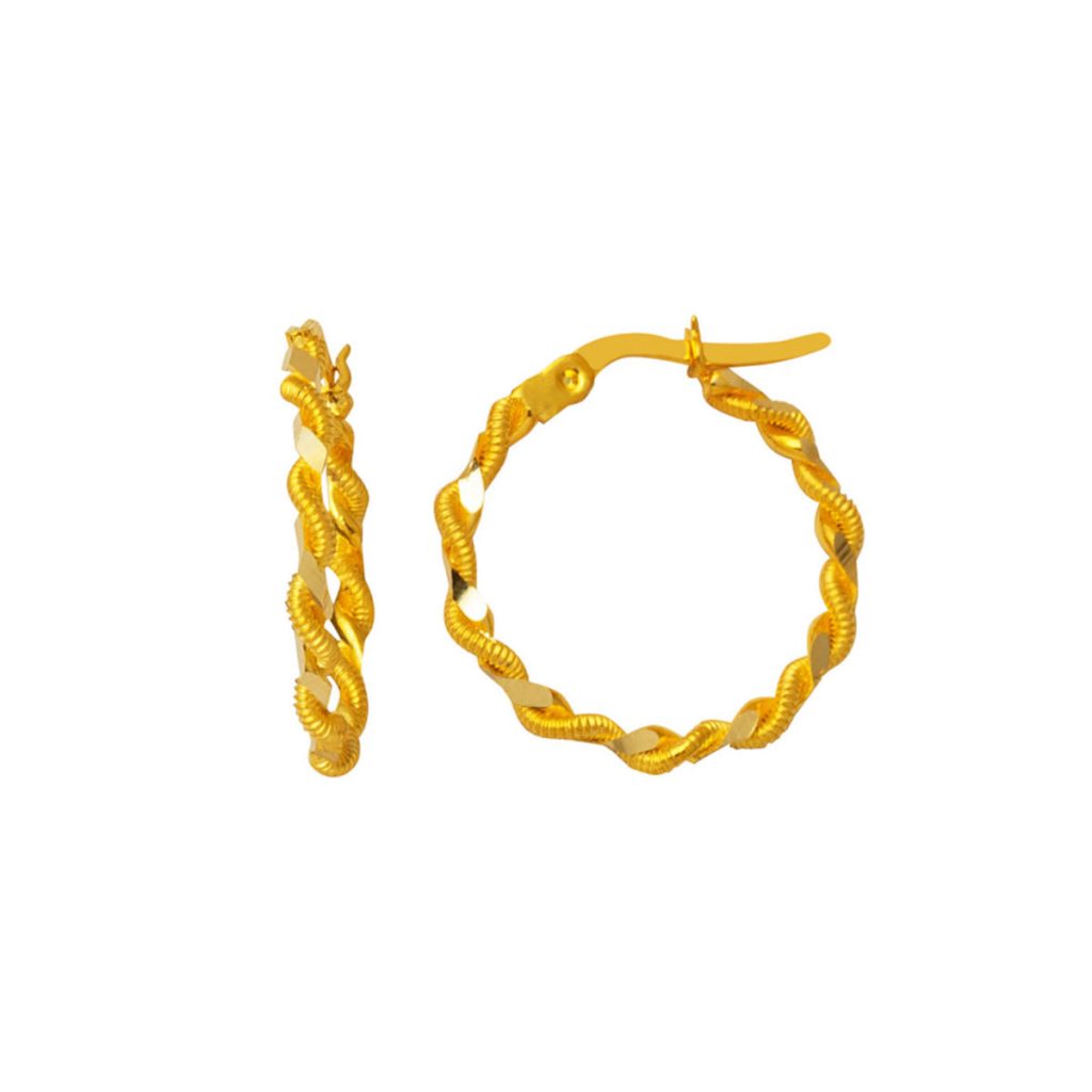 Twisted Hoop Gold Earring 14 Karat 2 cm. Çaplı