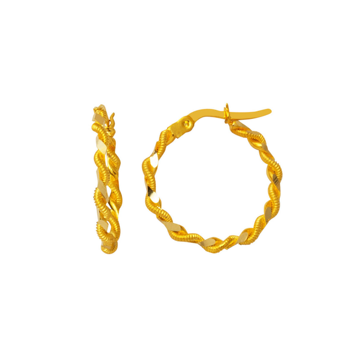 Twisted Hoop Gold Earring 14 Karat 2 cm. Çaplı