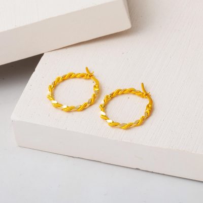 Twisted Hoop Gold Earring 14K 2 cm. Çaplı - 14K - 2.65g - EZ Gold