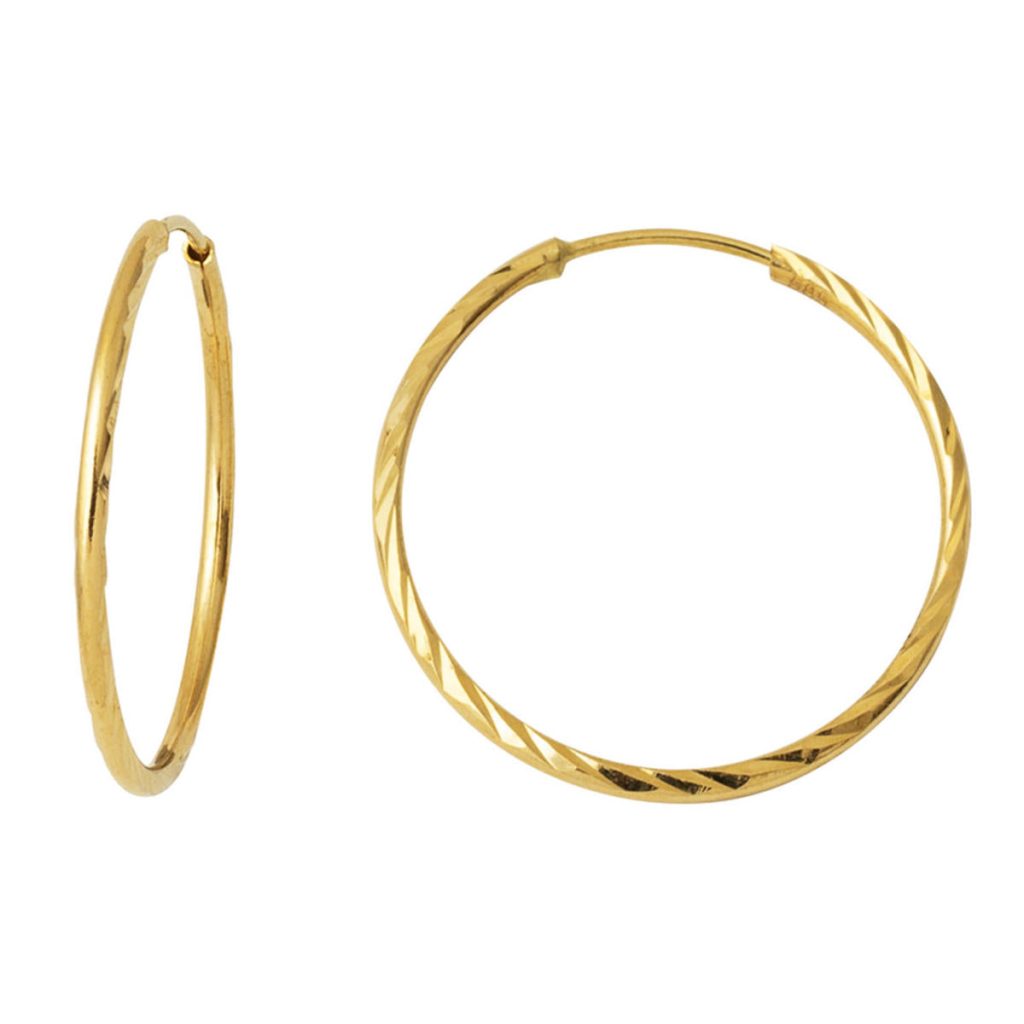 Desenli Gold Hoop Earring 14 Karat 3 cm. Çaplı