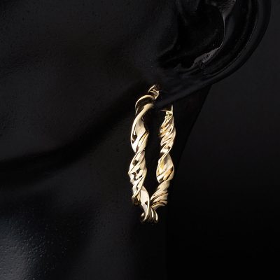 Twist 3,2 cm Çaplı Hoop Gold Earring - 14K - 3.17g - EZ Gold