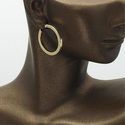Köşeli 1,5 cm Enli Halka Altın Küpe - 14K - 1.1g - EZ Gold