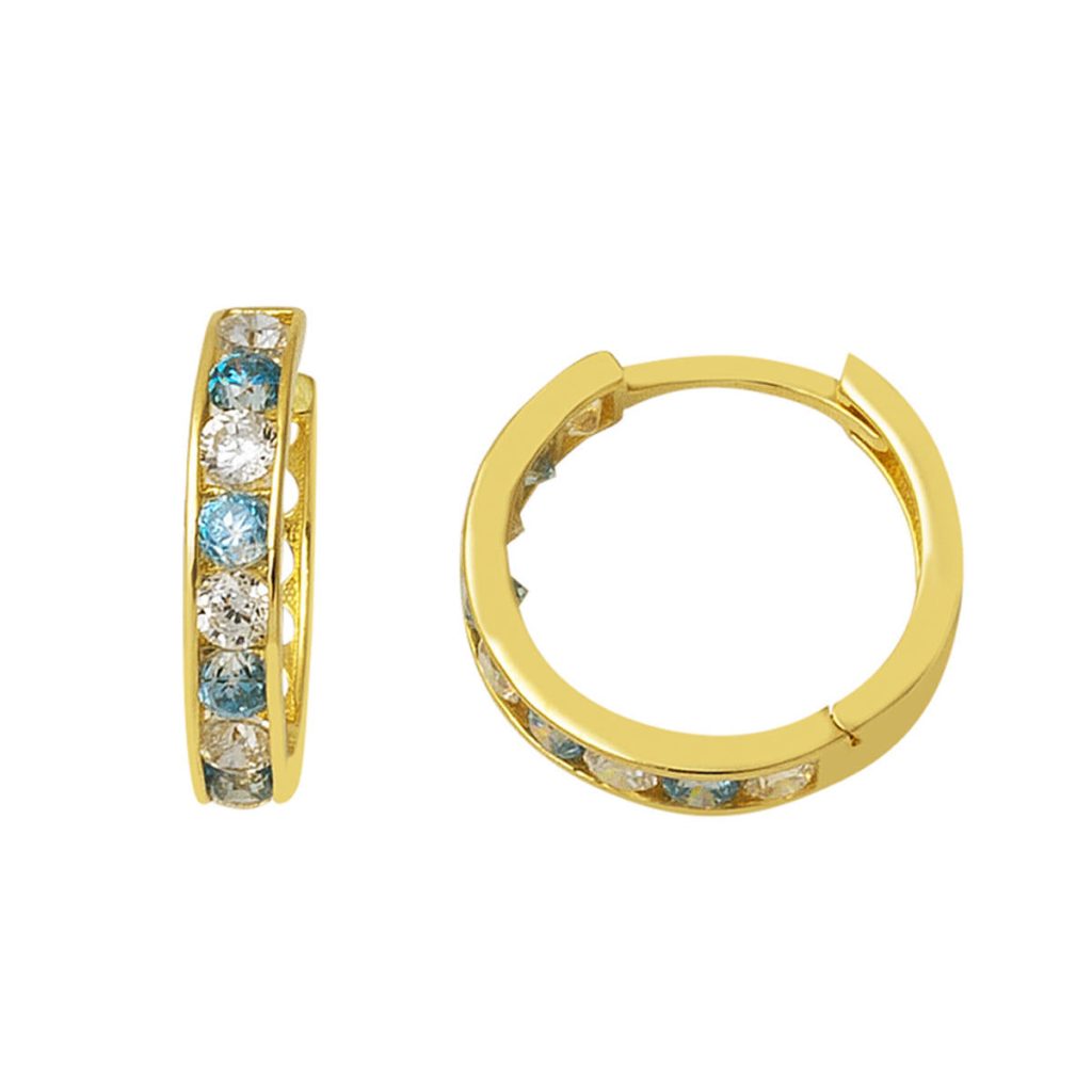 Blue with Stones 14 Karat Gold Hoop Earring