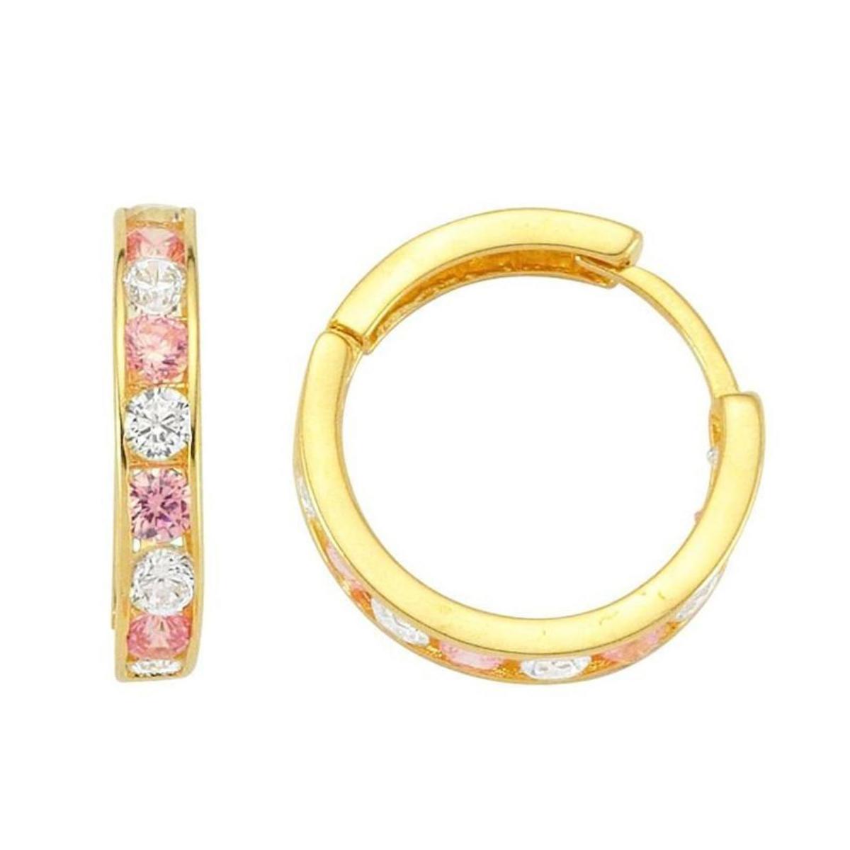 Pink Rowtaşlı 14 Karat Gold Hoop Earring