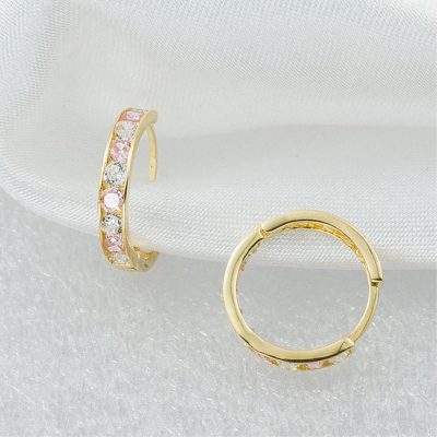 Pembe Sırataşlı 14 Ayar Altın Halka Küpe - 14K - 1.65g - EZ Gold