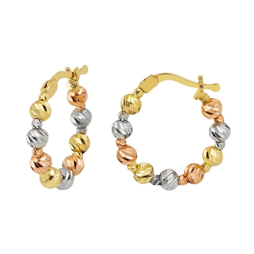 14 Karat Üç Colored Ball Gold Hoop Earring