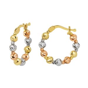 14 Karat Üç Colored Ball Gold Hoop Earring
