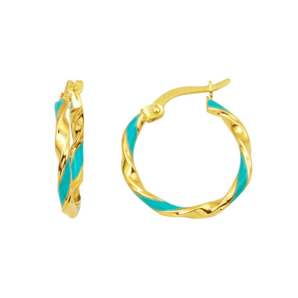 Firuze Émaillé 14 Carats Femme Creole Boucle d&rsquo;Oreille