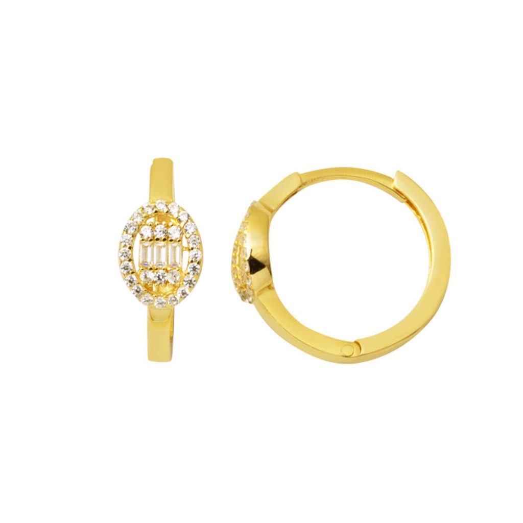 Baguette Model Yellow Gold Hoop Earring