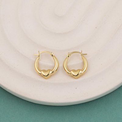 Orta Boy 14 Ayar Altın Kalp Halka Küpe - 14K - 0.83g - EZ Gold