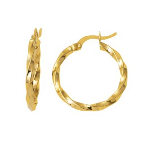 14 Carats 2,5 cm. Çaplı Torsade Boucle d&rsquo;Oreille Or