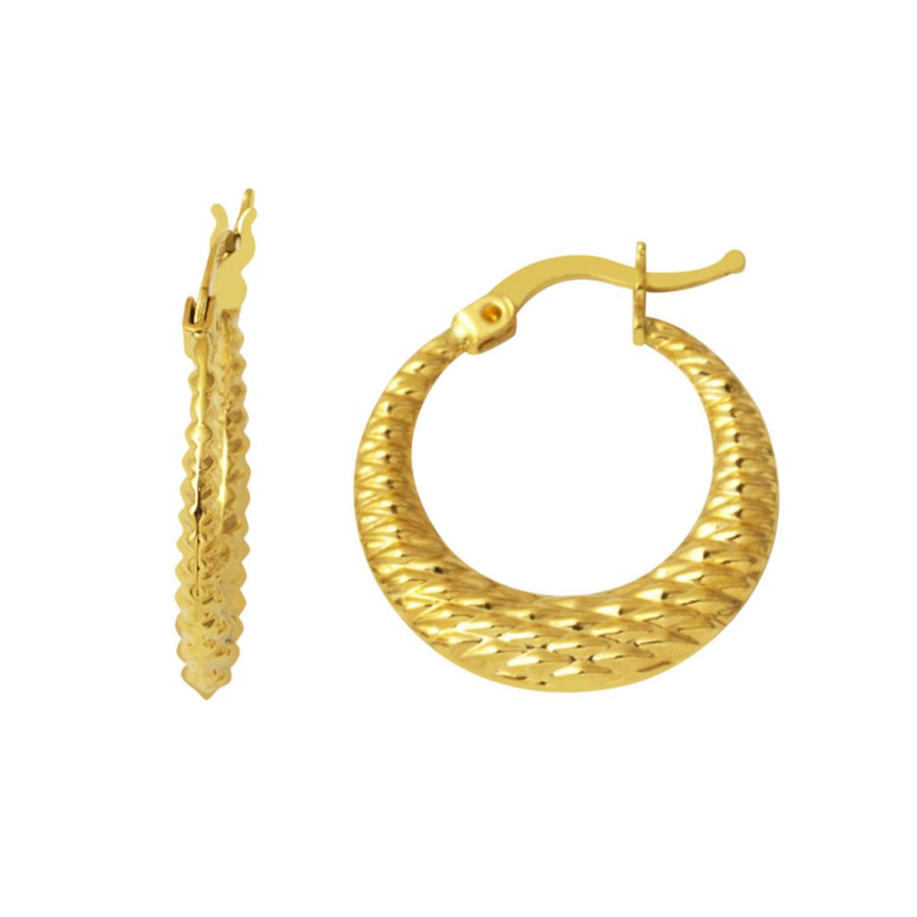 14 Karat 2,5 cm. Çaplı Desenli Hoop Gold Earring