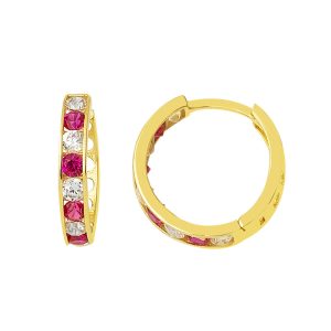 Rouge Rangpierrelı 14 Carats Or Creole Boucle d&rsquo;Oreille