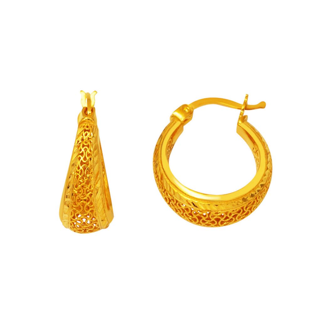 Telkari İşlemeli 22 Karat Hoop Gold Earring
