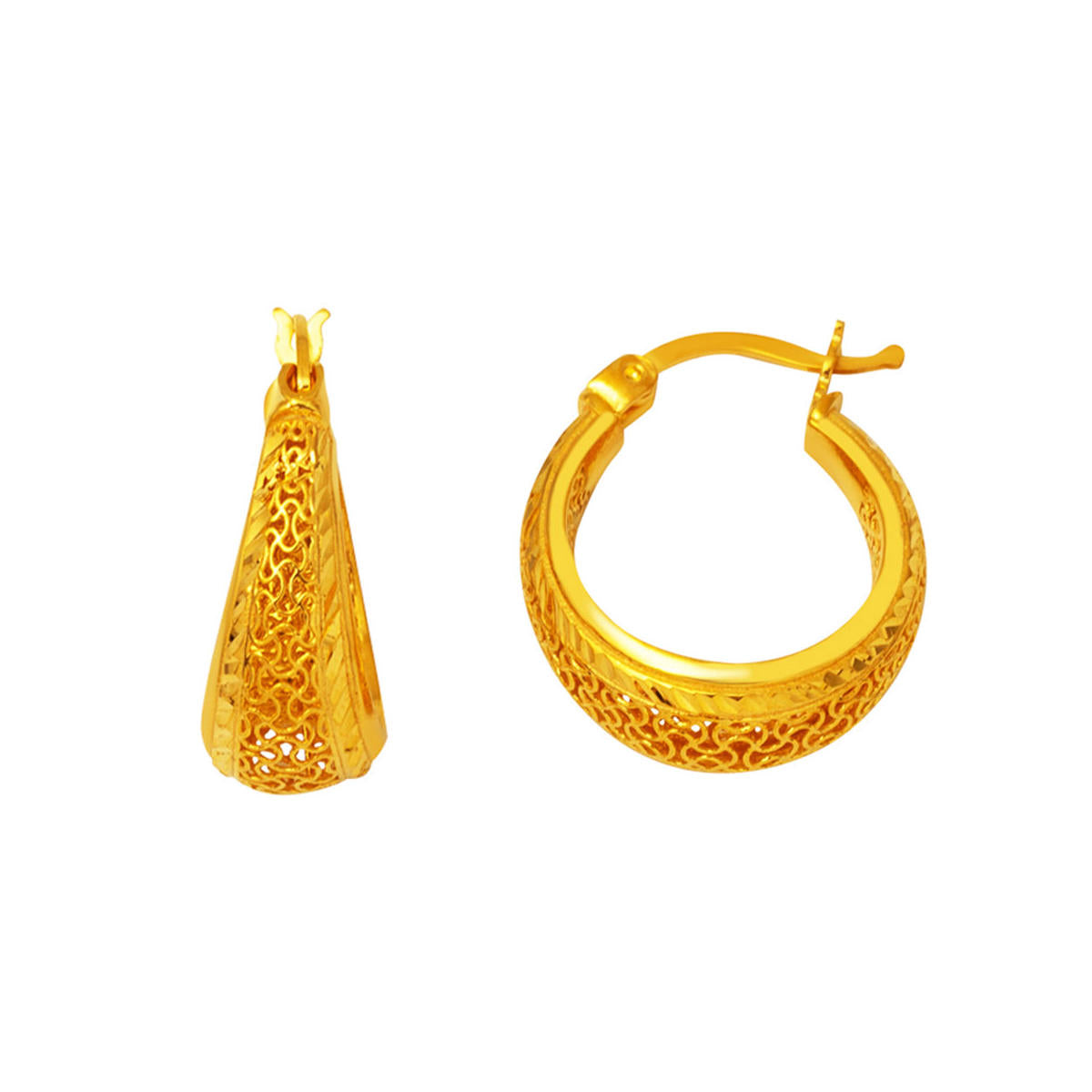 Telkari İşlemeli 22 Karat Hoop Gold Earring