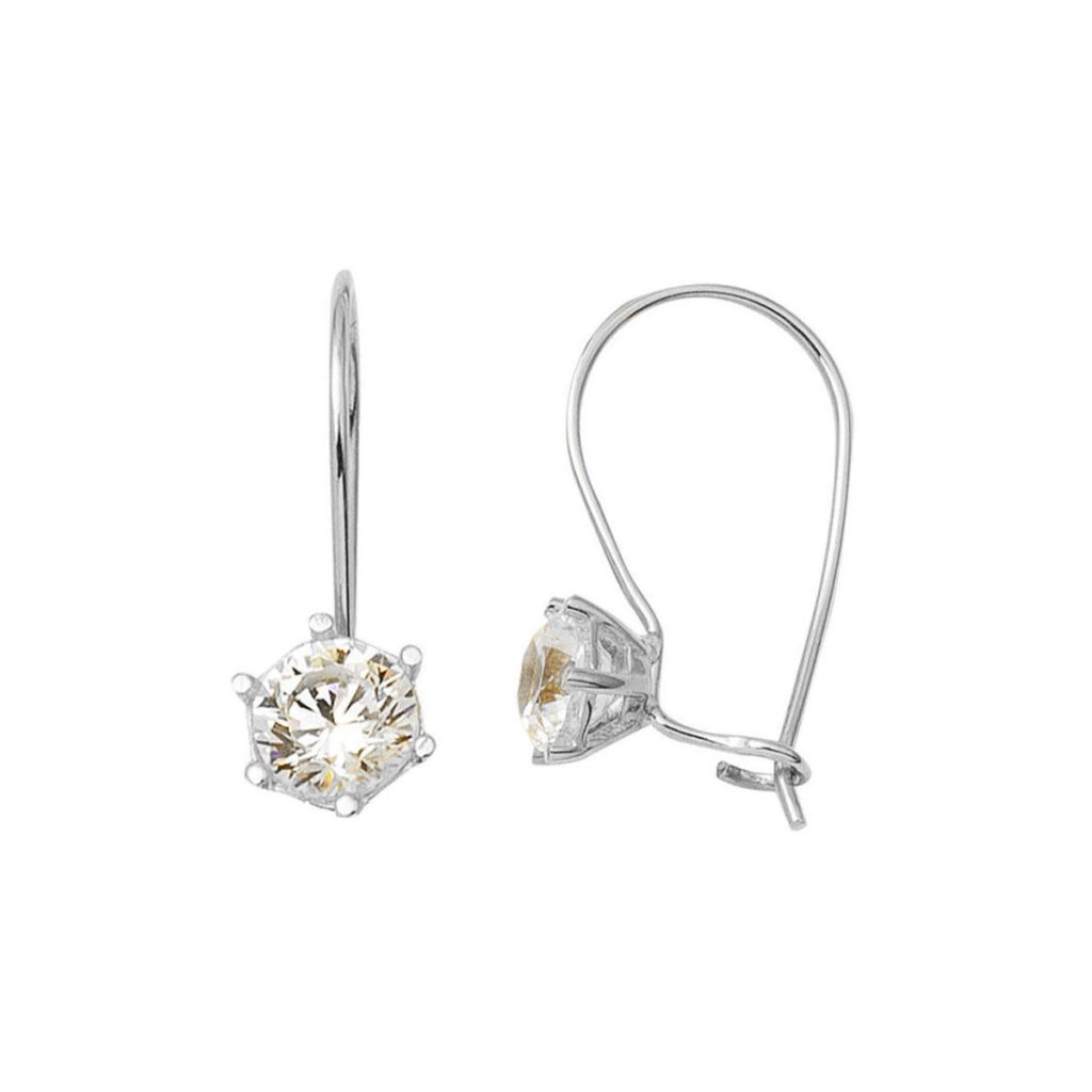 Blanc Or Solitaire Sallanan 14 Carats Boucle d&rsquo;Oreille