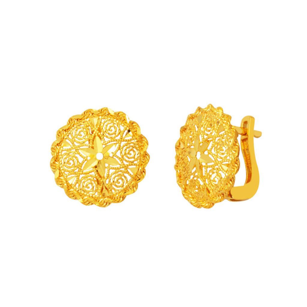 22 Karat Tree of Life Klipsli Gold Earring
