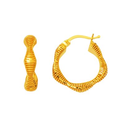 22K Gold Dalgalı Design Hoop Earring