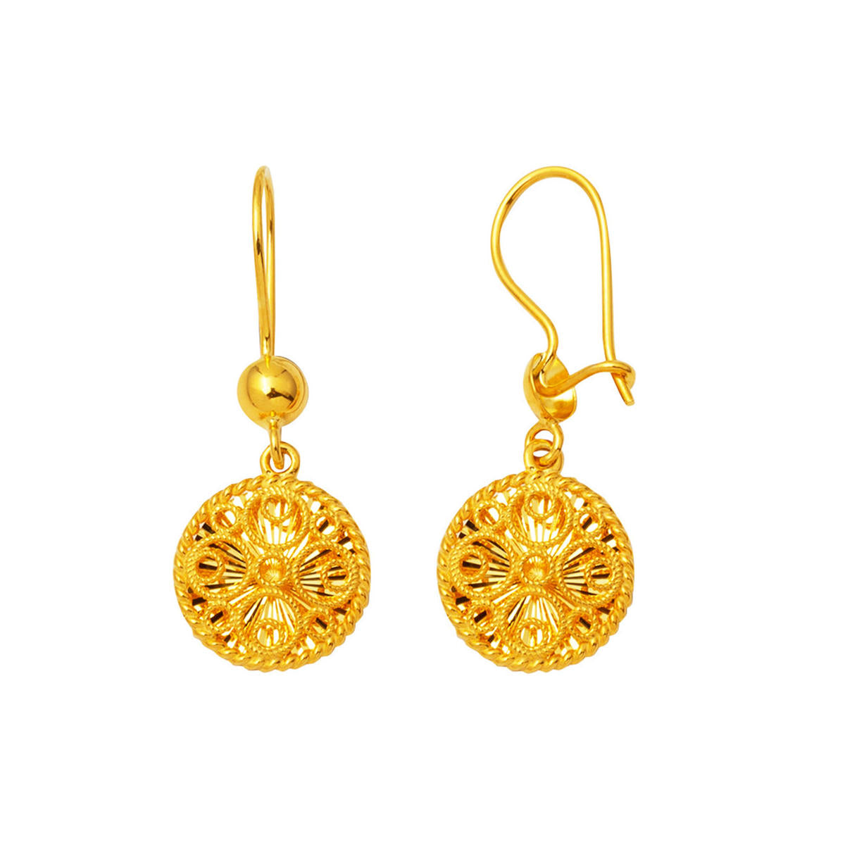 Telkari İşlemeli Sallanan 14 Karat Earring Gold
