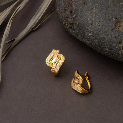 14 Carats Asimetrik avec Pierres Or Boucle d'oreille - 14K - 3.17g - EZ Gold