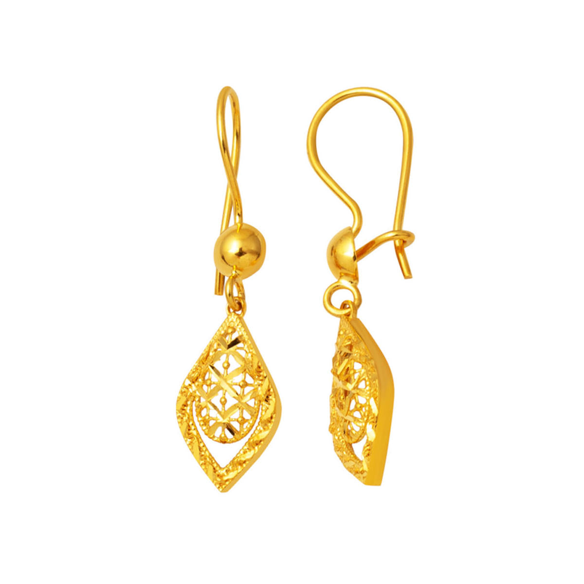 Marquise Pendante 22 Carats Jaune Or Boucle d'Oreille