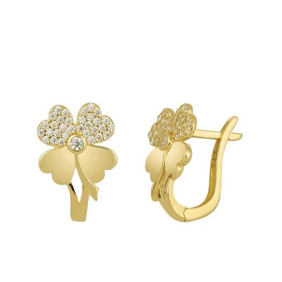 avec Trèfle 14 Carats Or Boucle d'oreille
