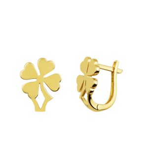 avec Trèfle sans Pierre 14 Carats Or Boucle d&rsquo;Oreille