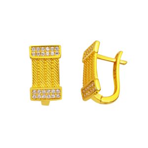 14 Karat İki Row with Stones Trabzon Woven Gold Earring