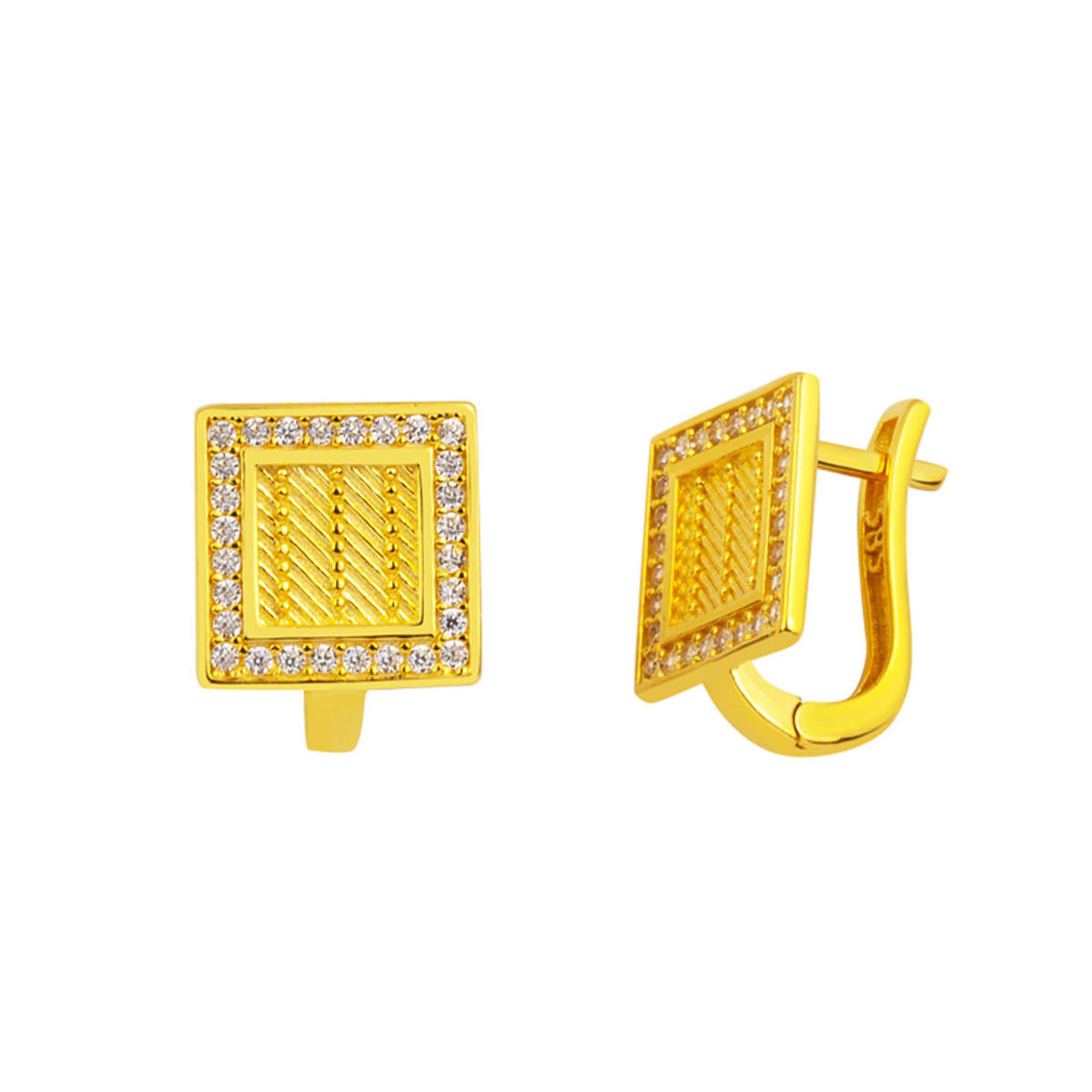 Square with Stones 14 Karat Gold Woven Earring