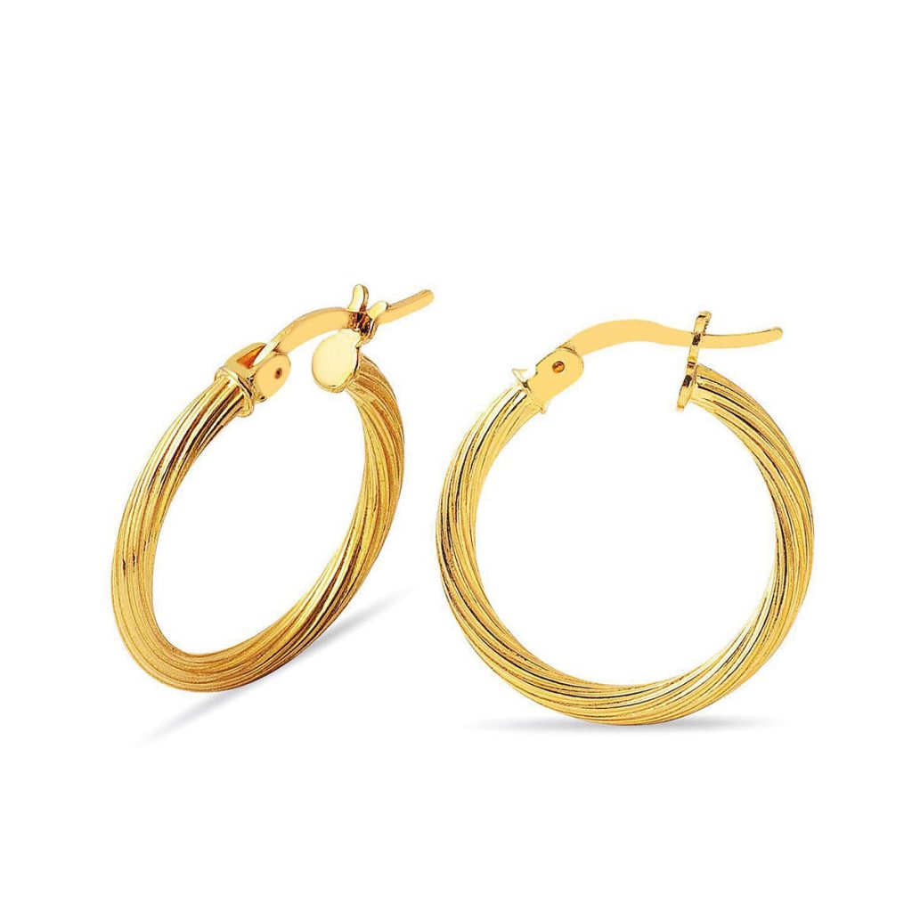 Çizgili 22 Karat Gold Hoop Earring 3 cm.