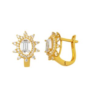 Soleil 14 Carats Or Baguette Boucle d&rsquo;Oreille