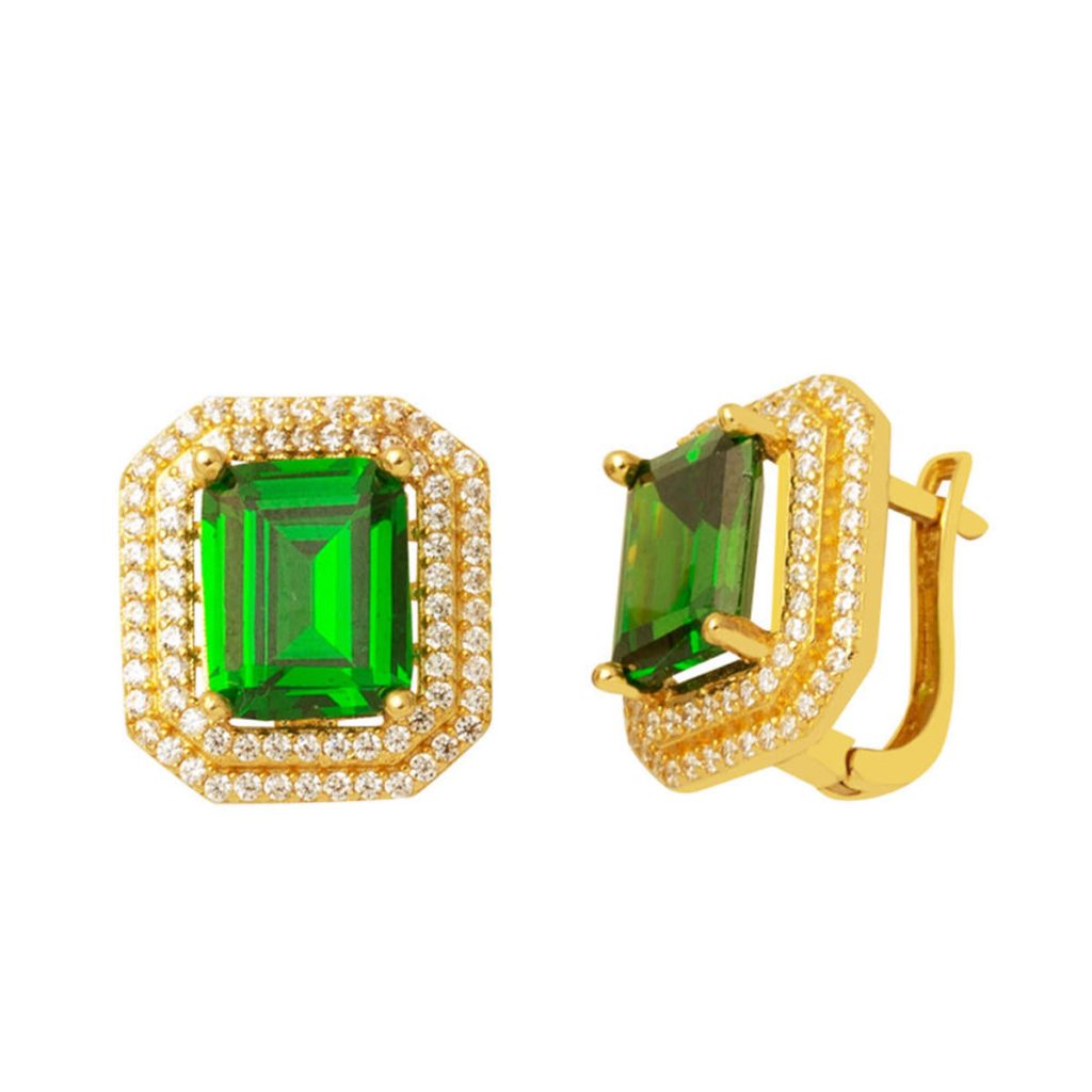 14 Carats Vert Grand Baguette avec Pierres Or Boucle d&rsquo;Oreille