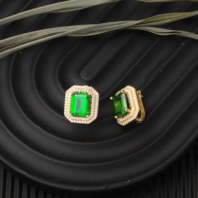 14 Carats Vert Büyük Baguette avec Pierres Or Boucle d'oreille - 14K - 6.46g - EZ Gold
