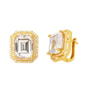 Grand Baguette avec Pierres 14 Carats Or Boucle d&rsquo;Oreille