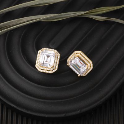 Büyük Baguette with Stones 14K Gold Earring - 14K - 9.86g - EZ Gold